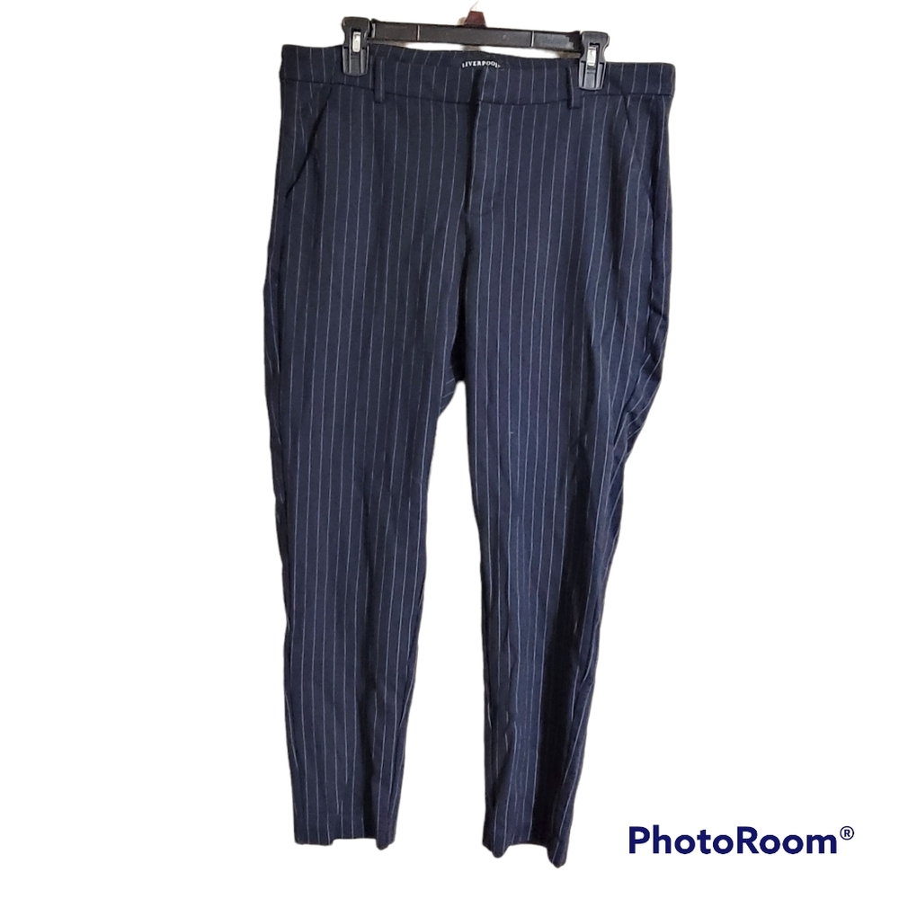 Liverpool Navy Pinrstripe Renee Ponte Knit Pants Trousers Womens Size 14